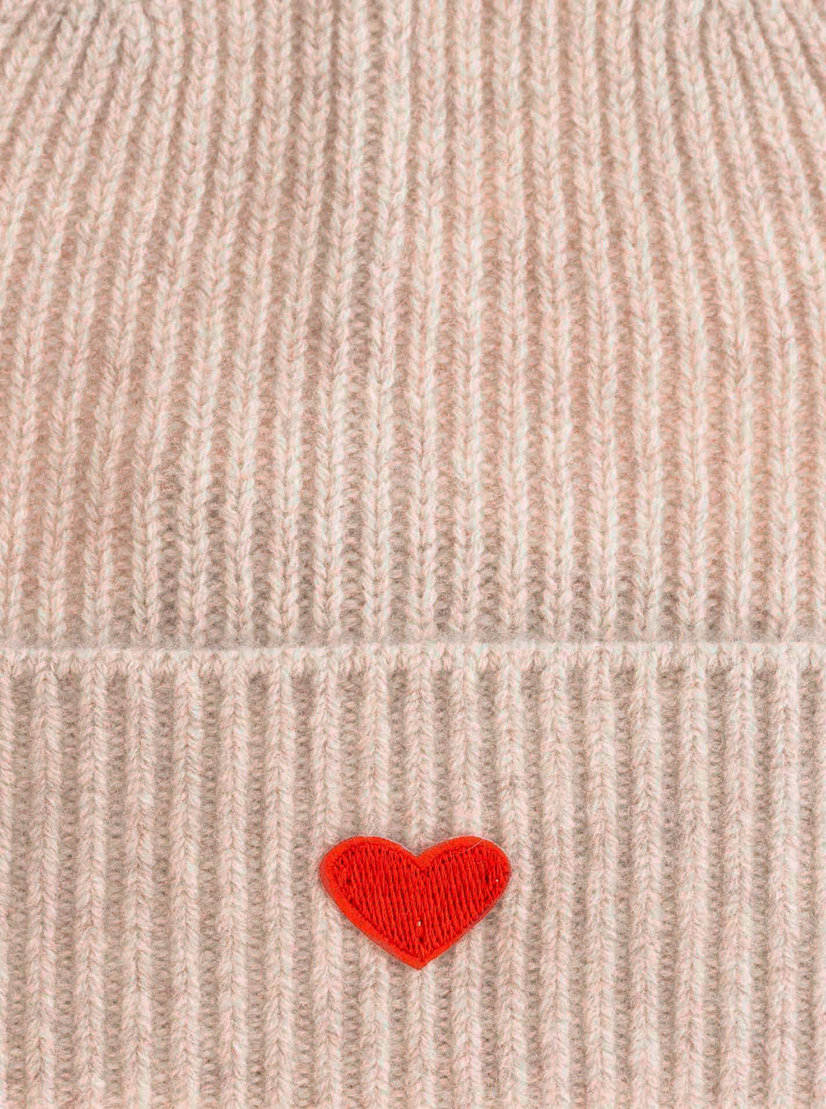 Zwillingsherz - 100% Cashmere Mütze Herz - Mittelbeige/Pink