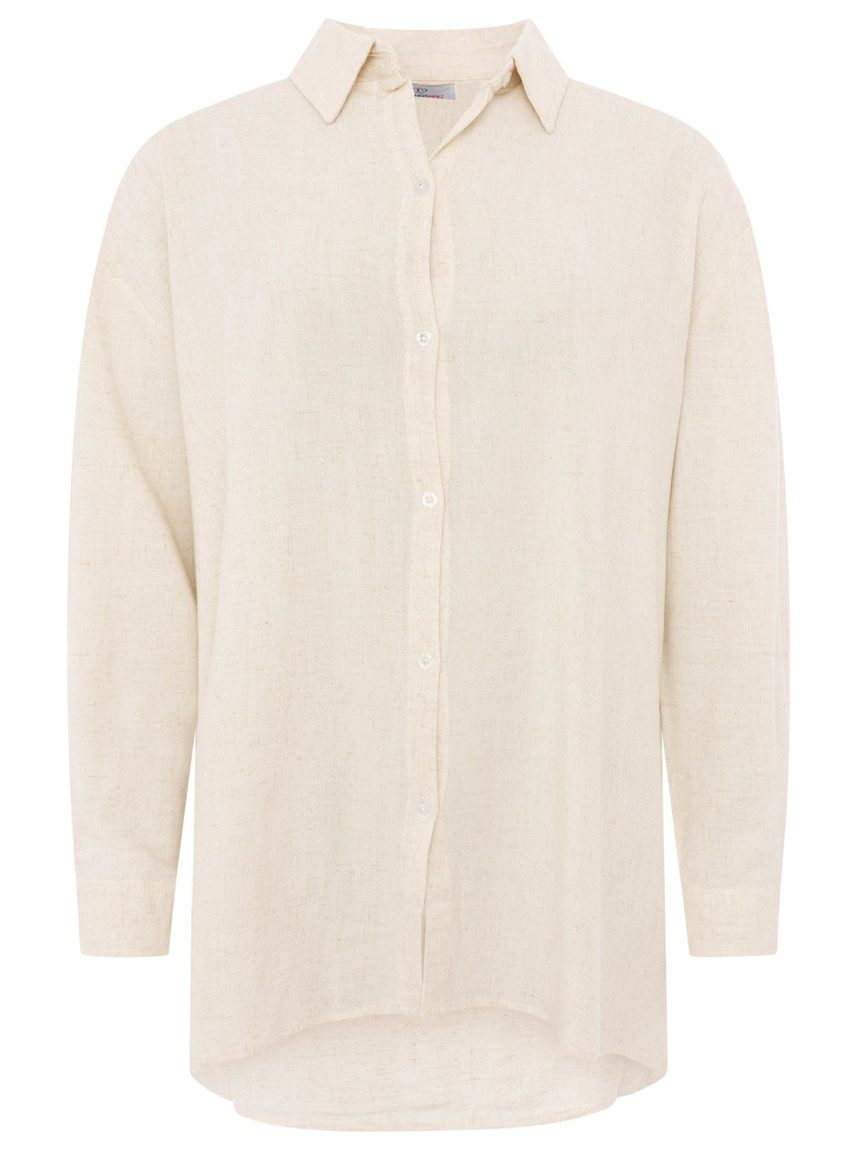 Zwillingsherz - Oversized Leinen Bluse "Knopfleiste" - Beige