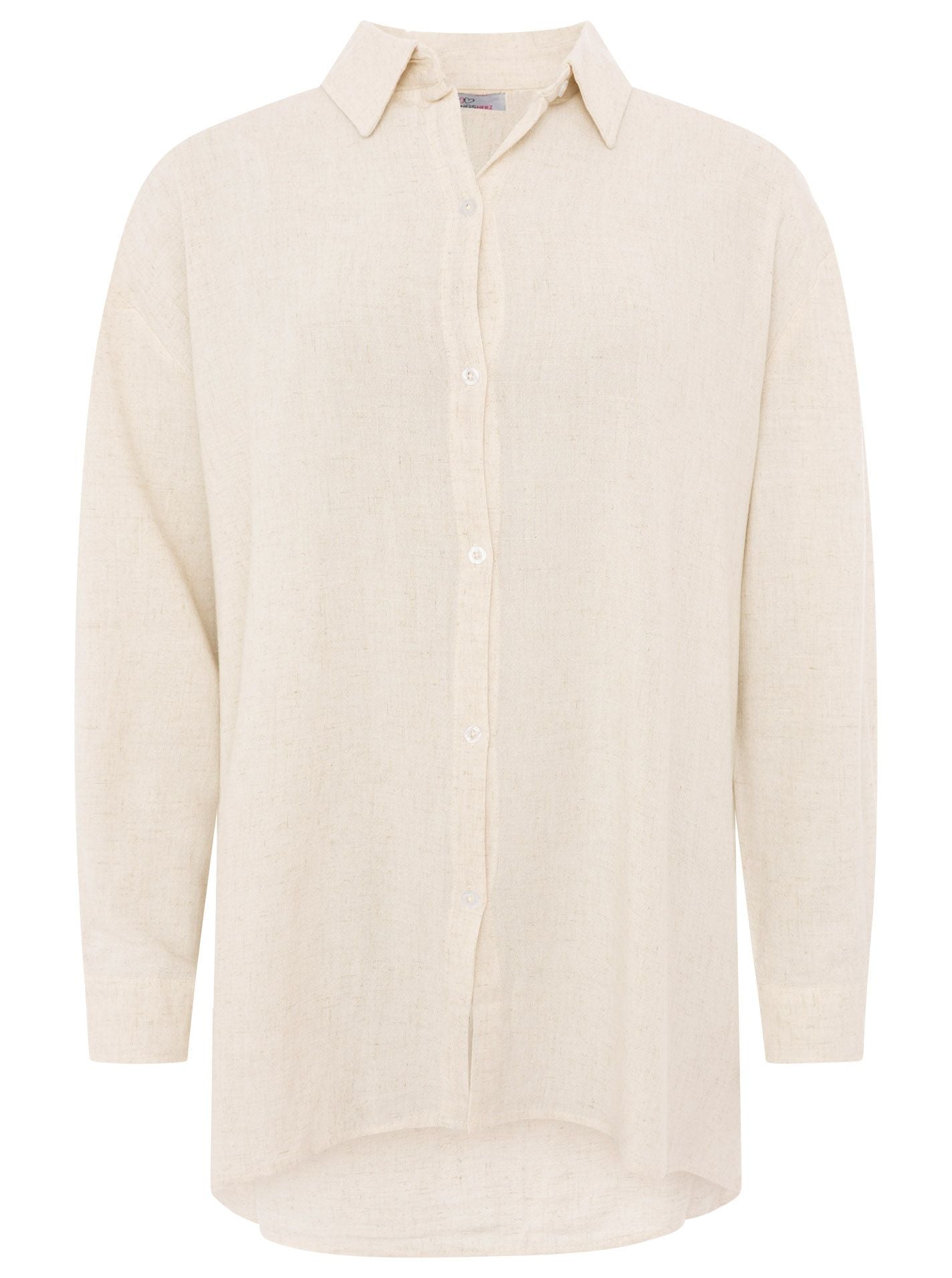 Zwillingsherz - Oversized Leinen Bluse "Knopfleiste" - Beige