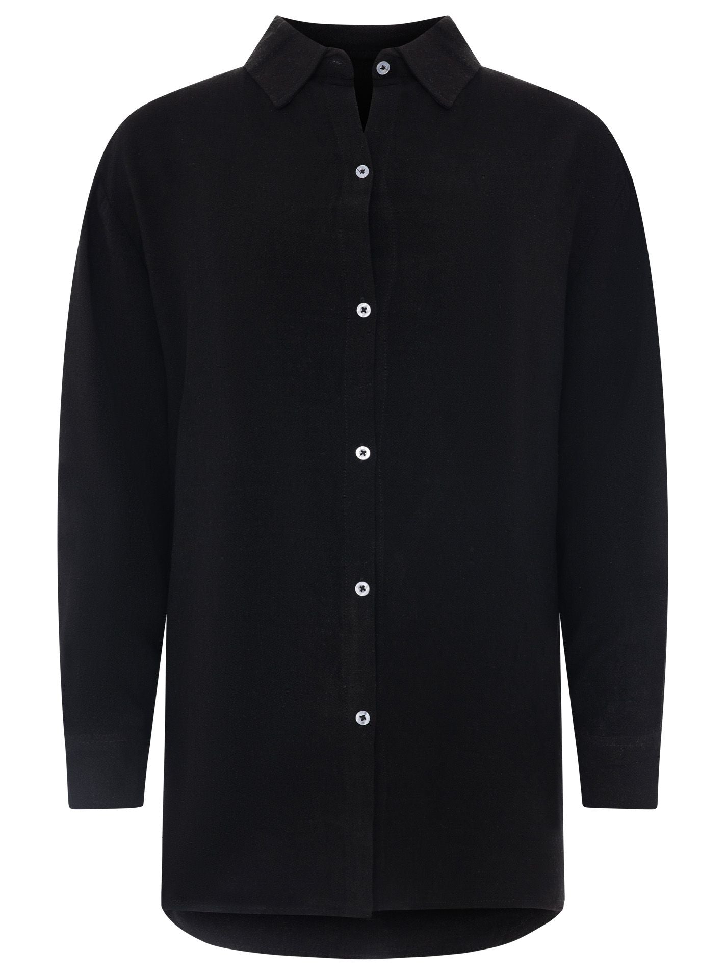 Zwillingsherz - Oversized Leinen Bluse "Knopfleiste" - Schwarz