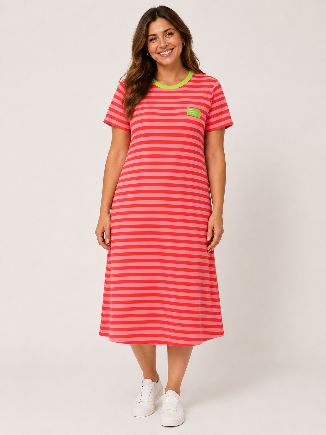 Sweatkleid - Neonstreifen "Dress for yourself and no one else" - Orange/Rosa