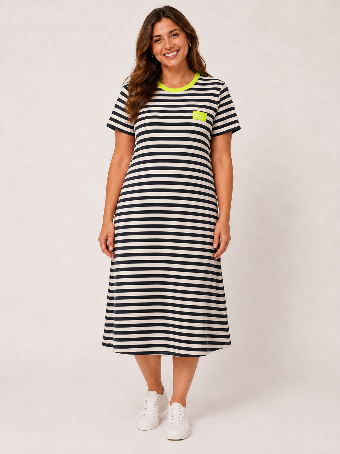 Sweatkleid - Neonstreifen "Dress for yourself and no one else" - Marine