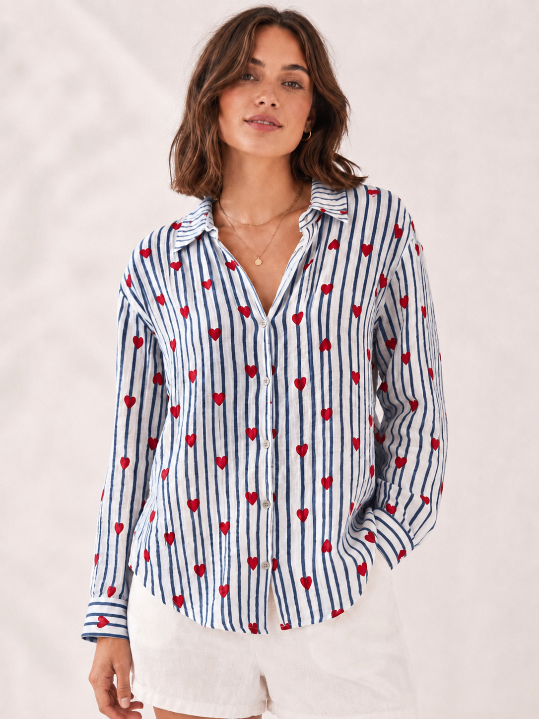 Musselin Bluse - Streifen & Herzen - Marine (Supersale - keine Retoure)