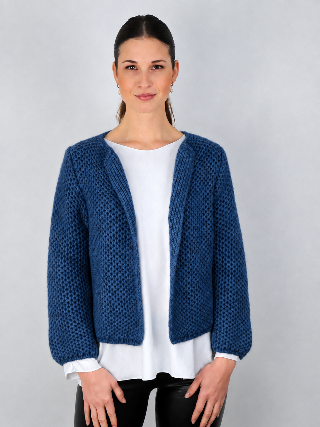 Kurze Bolero Strickjacke - Jeansblau