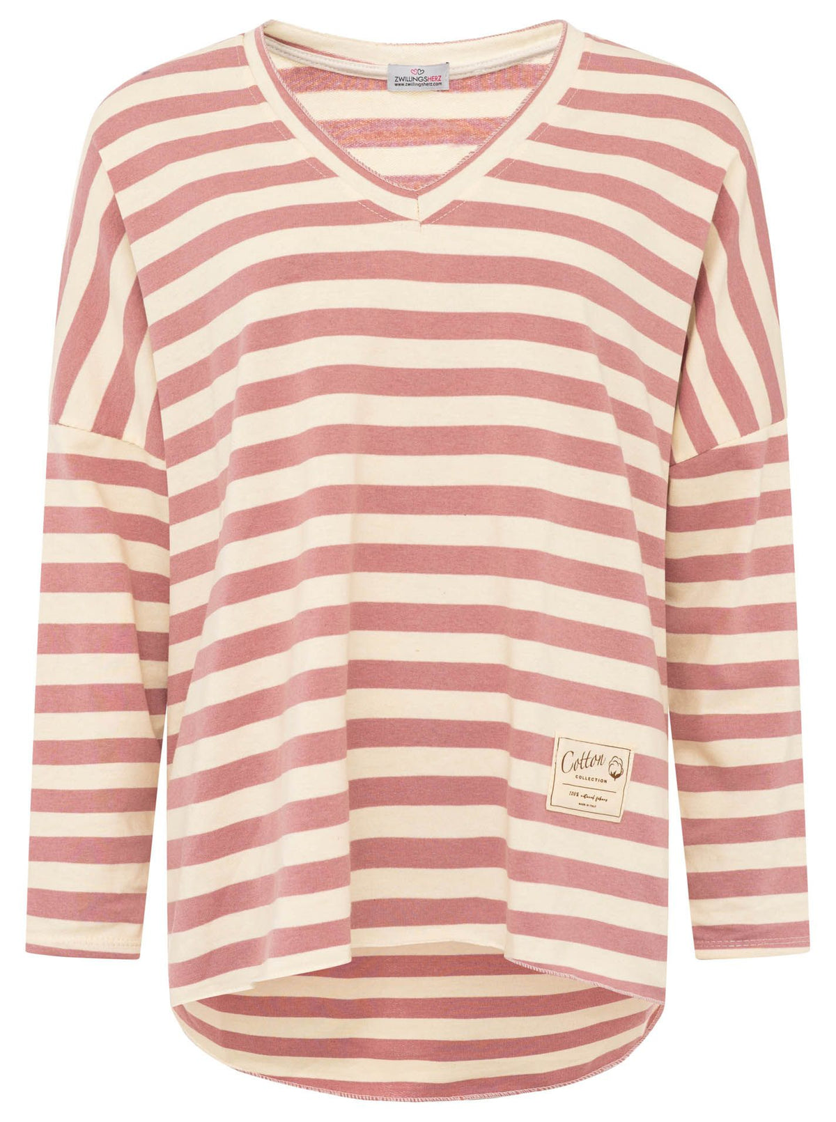 Zwillingsherz - Sweatshirt V-Neck "Streifen & Jersey" - Altrosa