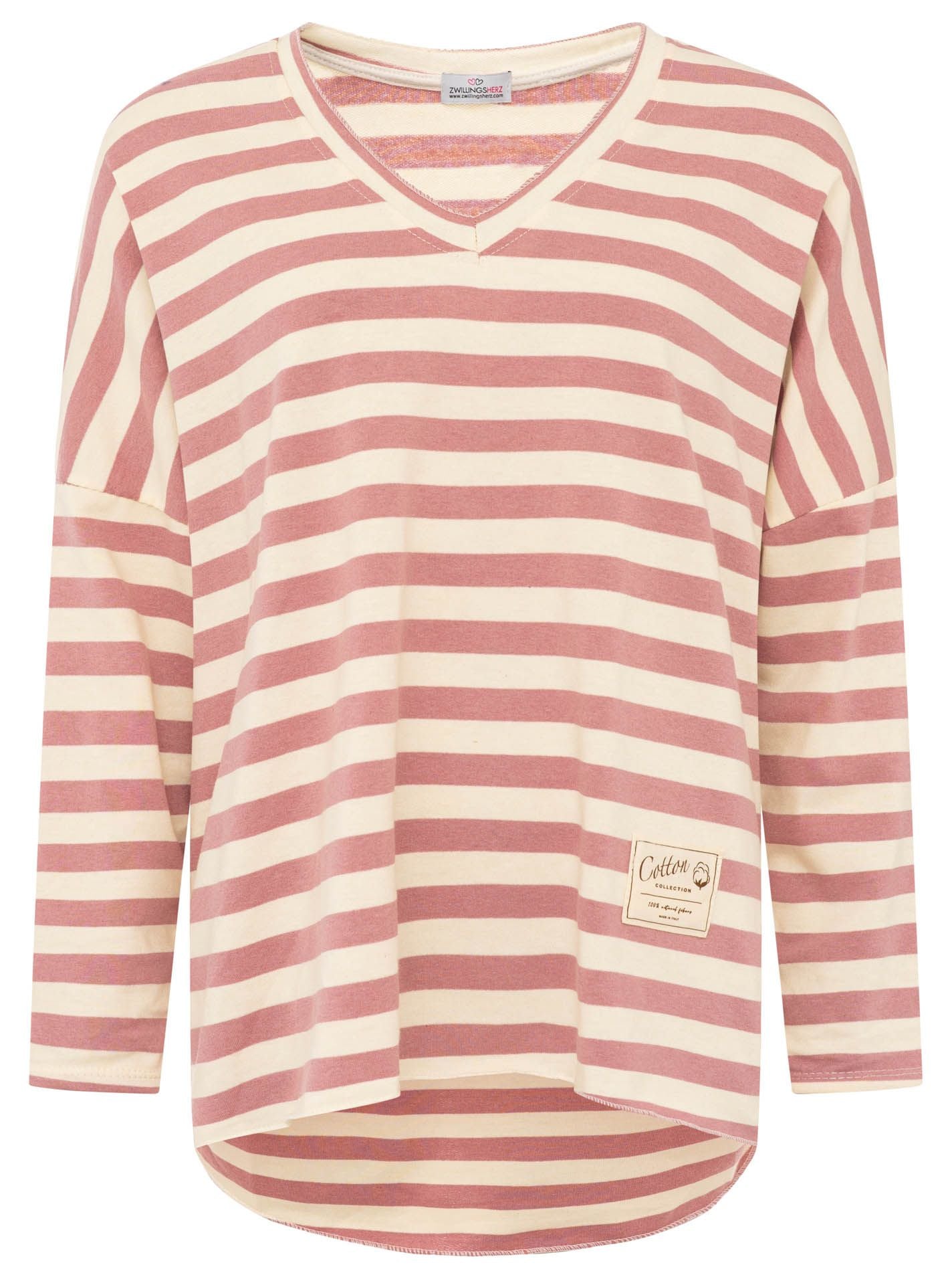 Zwillingsherz - Sweatshirt V-Neck "Streifen & Jersey" - Altrosa