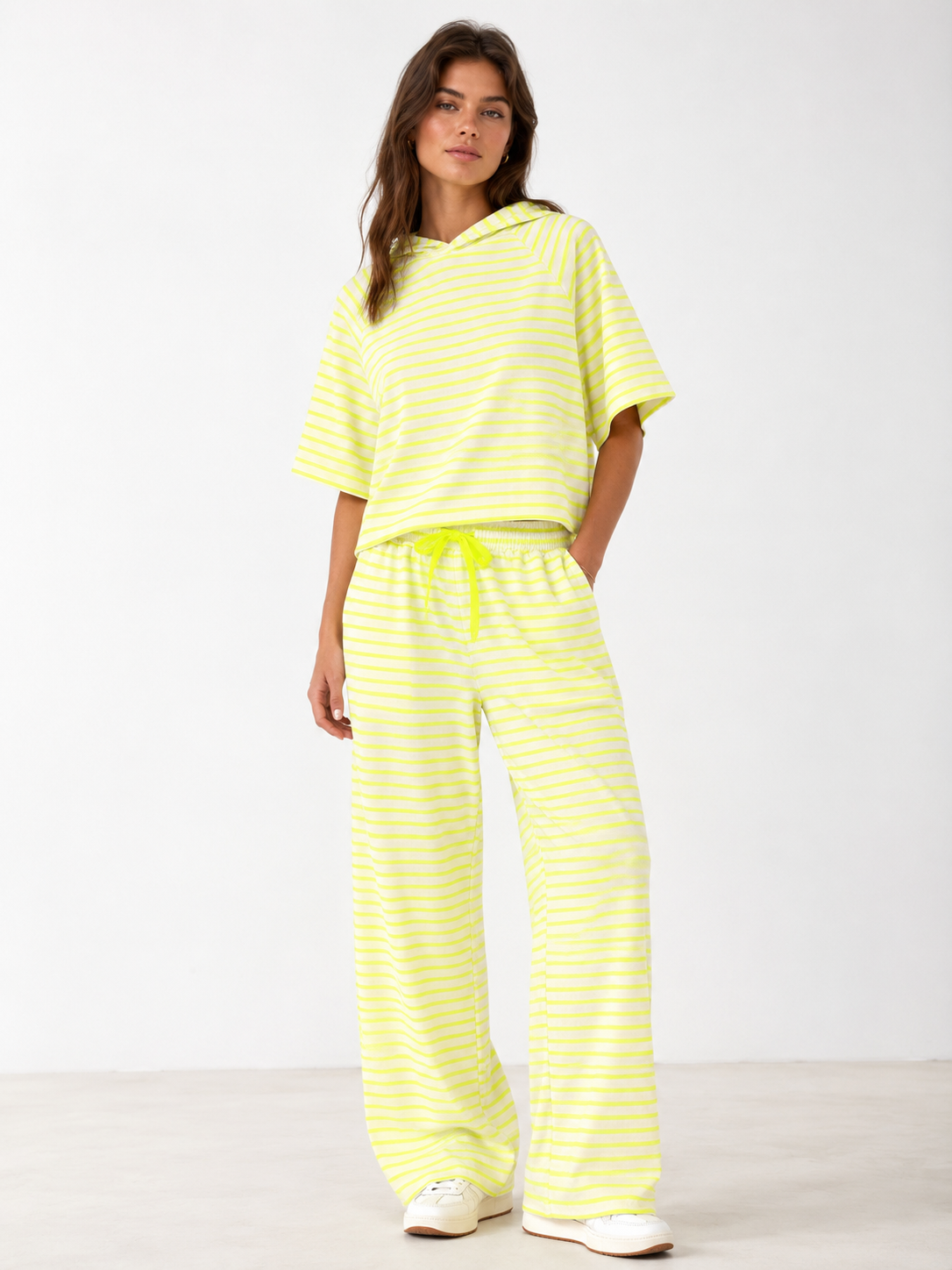 Baumwoll Set Neon Streifen Shirt + Hose - Gelb (Supersale - keine Retoure)