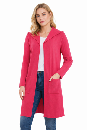 Zwillingsherz Hochwertige Strickjacke mit Kapuze "Janina" - Fuchsia