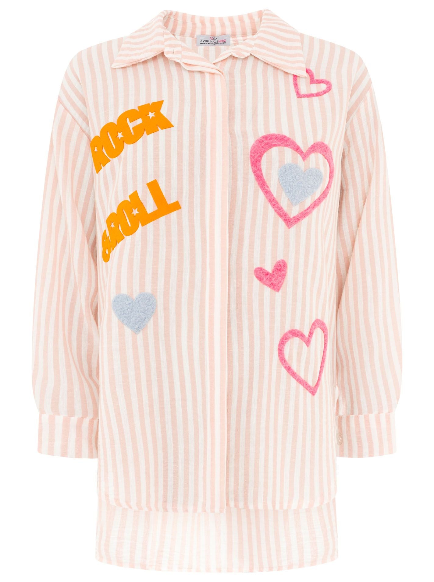 Zwillingsherz - Oversize Bluse BW "Streifen & Rock and Roll" - Rosa