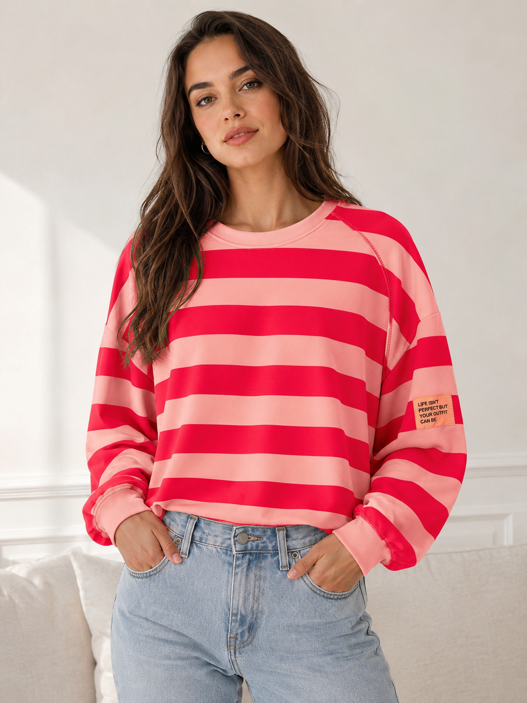 Butterstoff Sweatshirt Streifen - Pink/Rosa