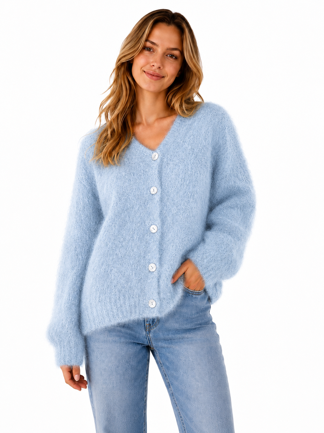 Flair - Cardigan mit feinem Kid Mohair - Hellblau