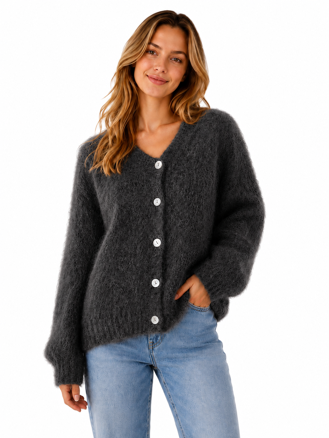 Flair - Cardigan mit feinem Kid Mohair - Anthrazit