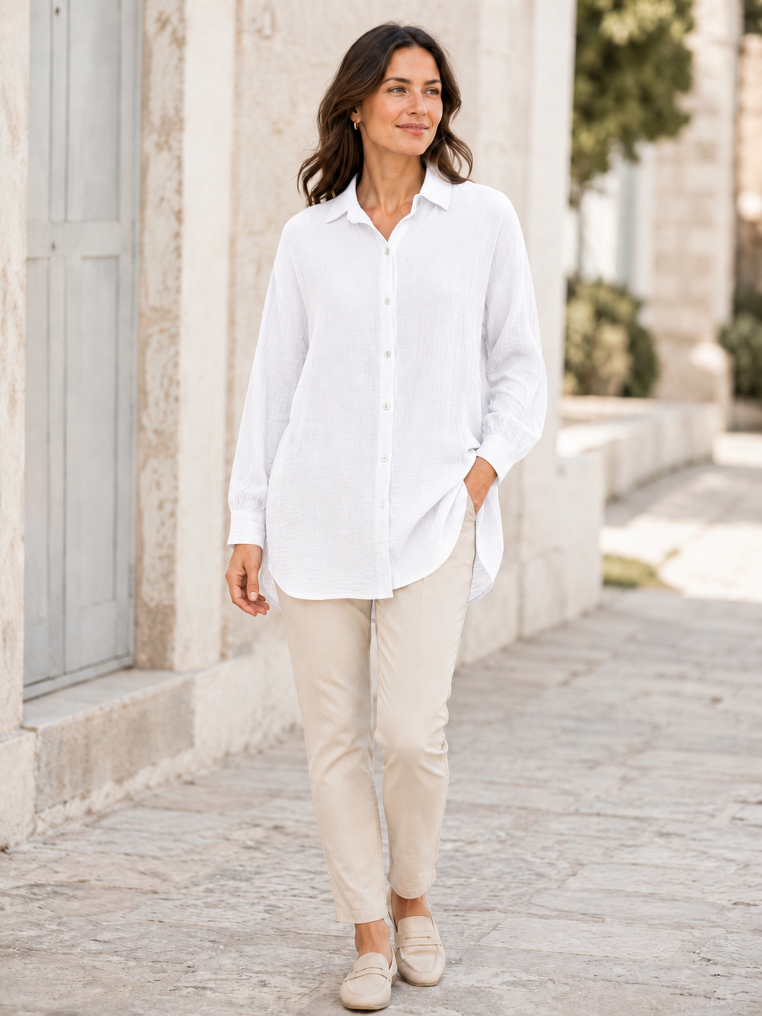 Zwillingsherz - Musselin Bluse Oversized mit Knopfleiste - Weiß (SuperSale - keine Retoure)