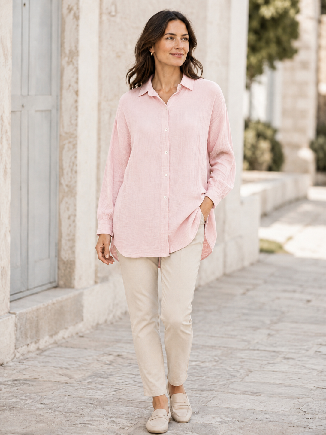 Zwillingsherz - Musselin Bluse Oversized mit Knopfleiste - Rosa