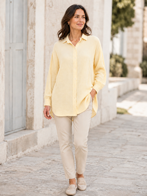 Zwillingsherz - Musselin Bluse Oversized mit Knopfleiste - Gelb