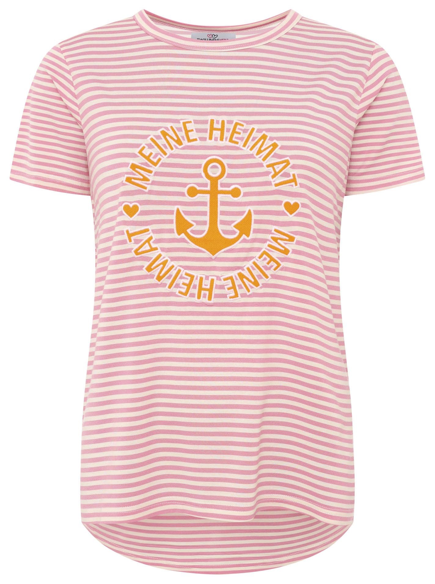 Zwillingsherz - T-Shirt Streifen "Heimat Anker" - Hellrosa