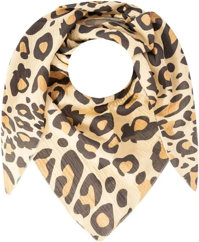 Zwillingsherz - Dreieckstuch/Schal "Musselin Leo" Baumwolle - Beige/Schwarz