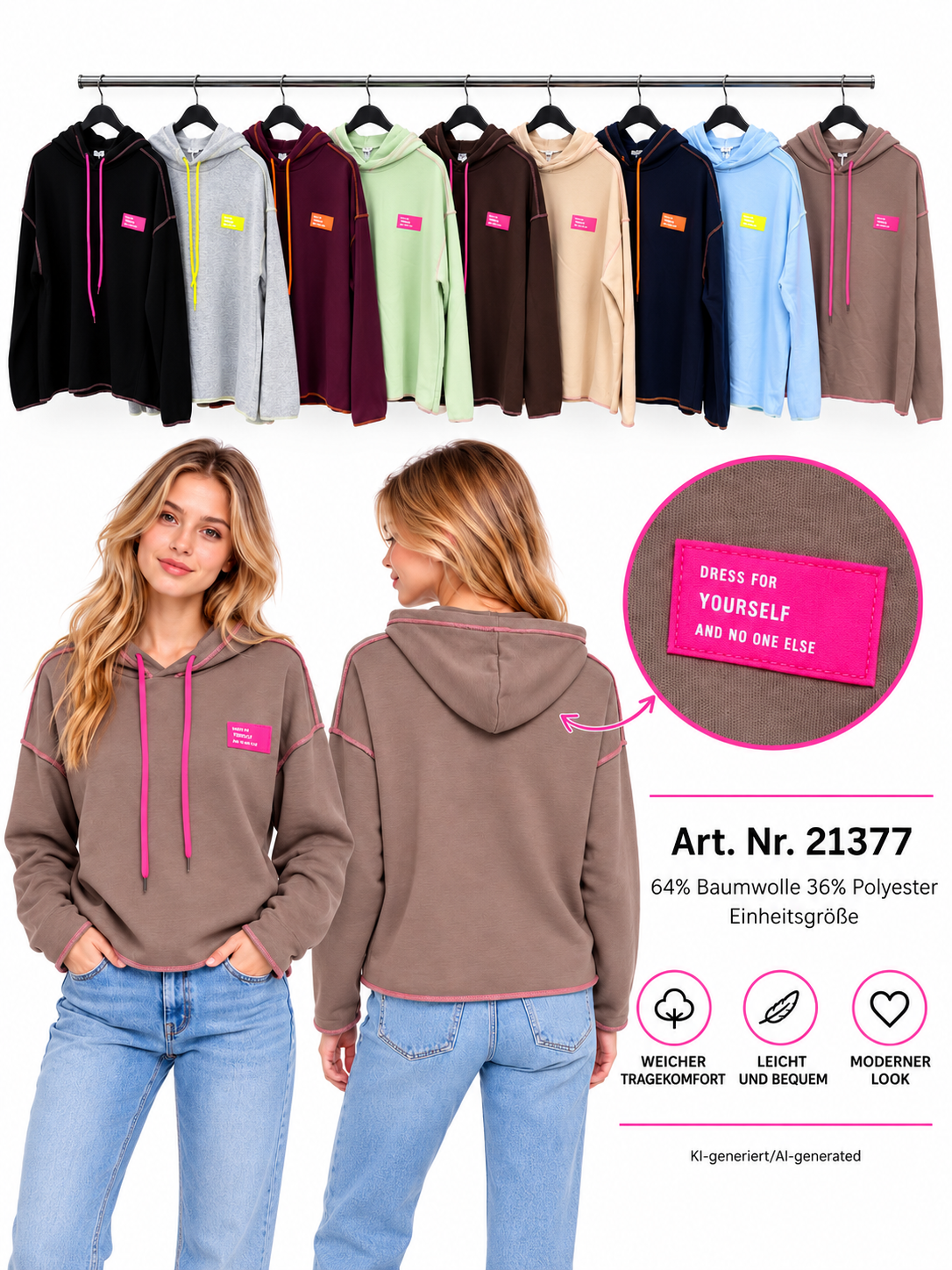 Hoodie mit trendiger Naht - 'Life isn’t perfect but your Outfit'︎