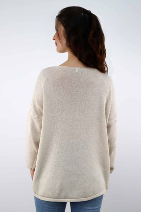 Oversized Pullover mit V-Ausschnitt - Creme