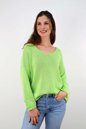 Oversized Pullover mit V-Ausschnitt - Limette