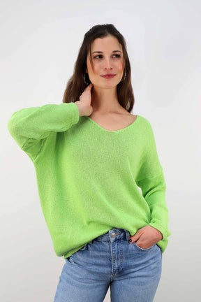 Oversized Pullover mit V-Ausschnitt - Limette