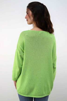 Oversized Pullover mit V-Ausschnitt - Limette