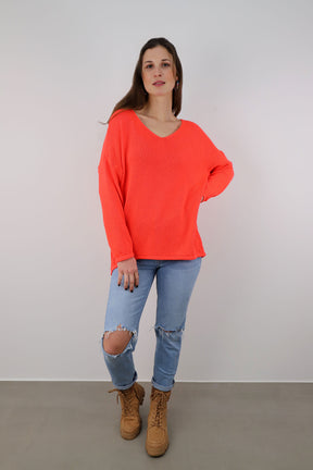 Oversized Pullover mit V-Ausschnitt - Orange