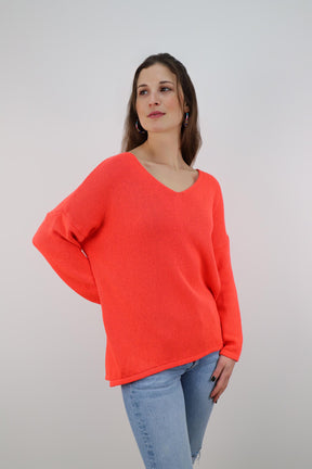 Oversized Pullover mit V-Ausschnitt - Orange