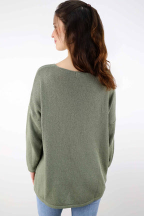 Oversized Pullover mit V-Ausschnitt - Khaki