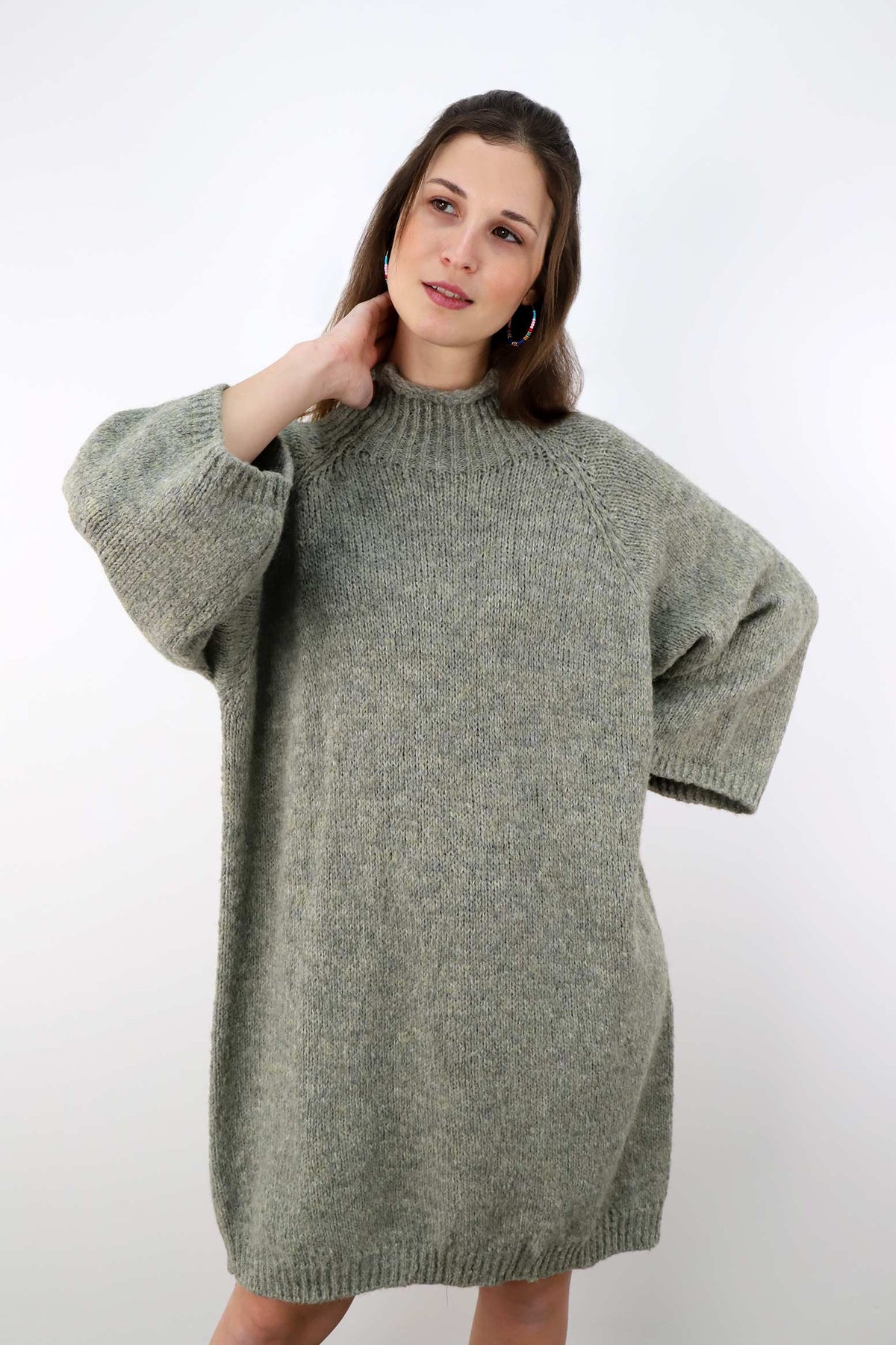 Pulloverkleid mit Stehkragen - Khaki