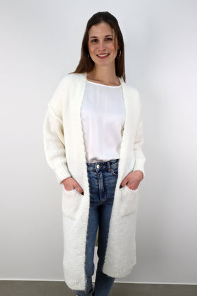 Strickjacke mit Naht und Taschen - Wollweiß