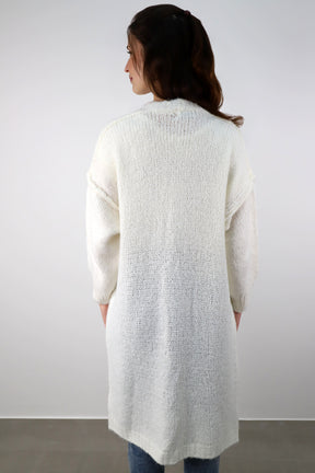Strickjacke mit Naht und Taschen - Wollweiß