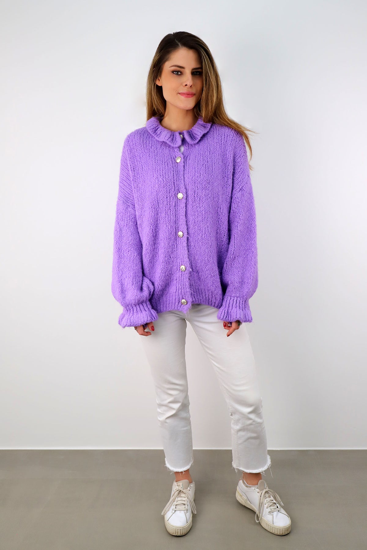Strickjacke mit Knöpfen - Flieder