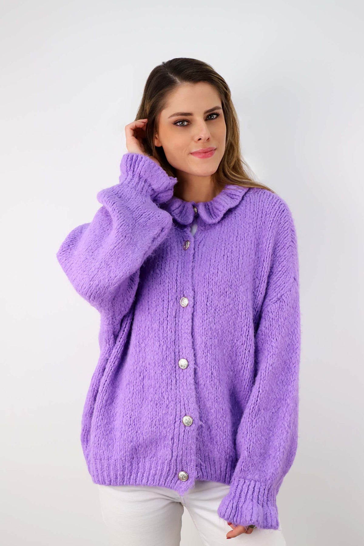 Strickjacke mit Knöpfen - Flieder