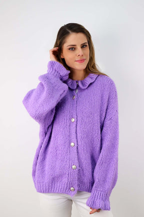Strickjacke mit Knöpfen - Flieder