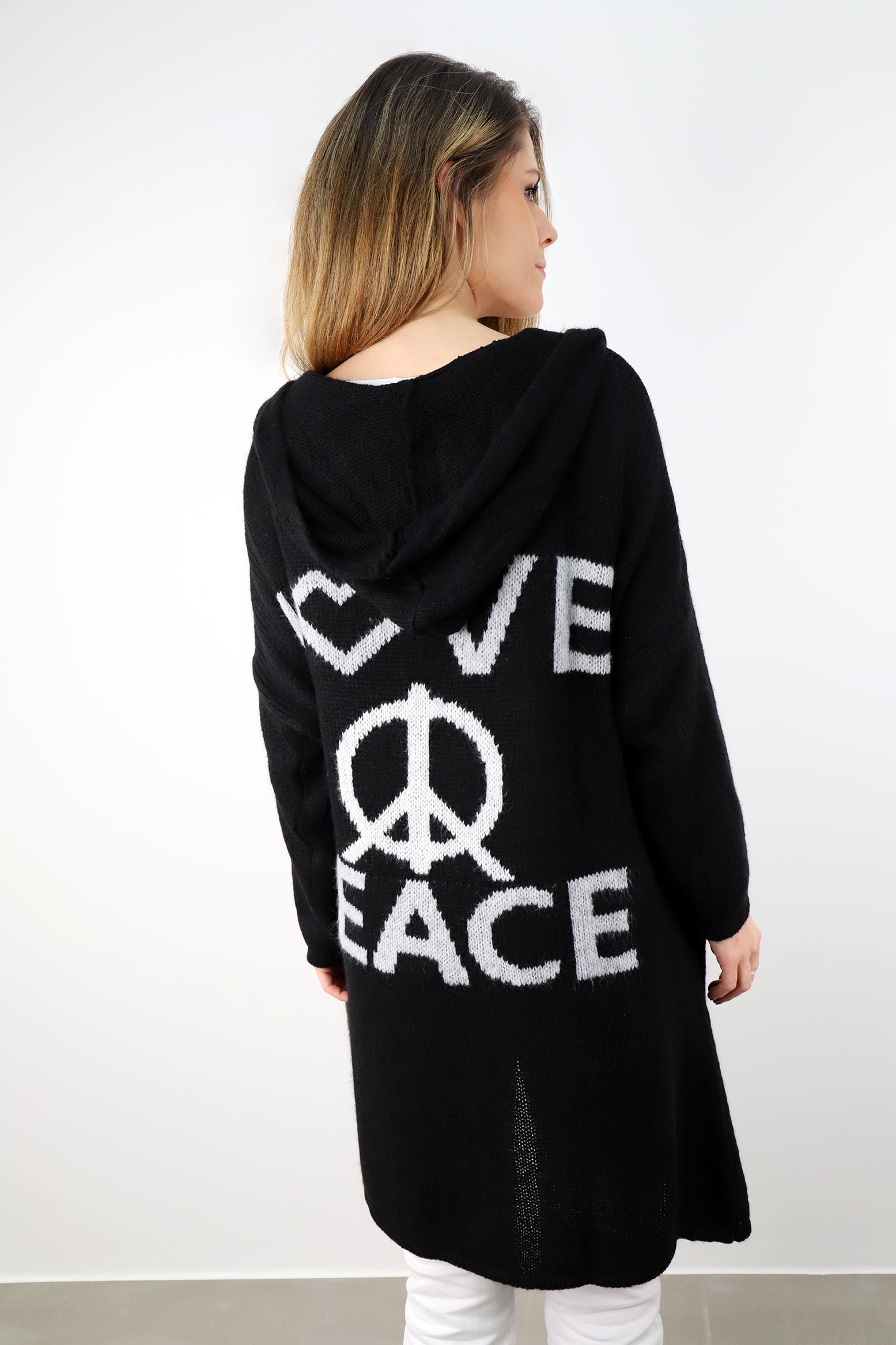 Strickjacke "Love & Peace" - Schwarz
