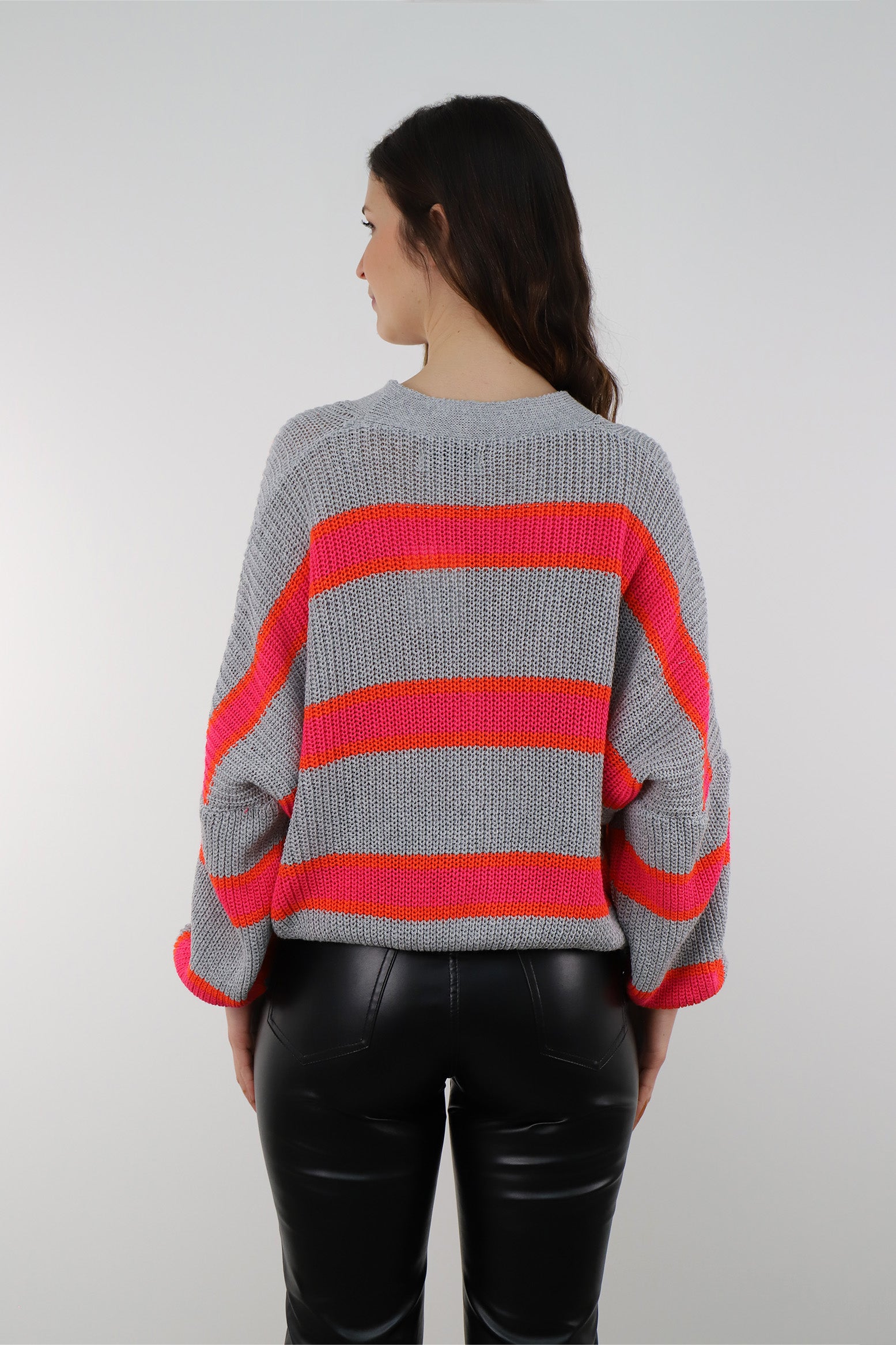 Selected Touch - Strickjacke Streifenoptik - Grau/Pink/Orange