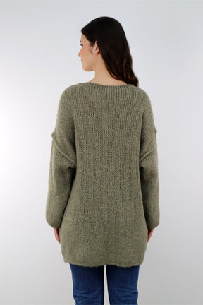 Pullover mit Naht und V-Neck - Khaki
