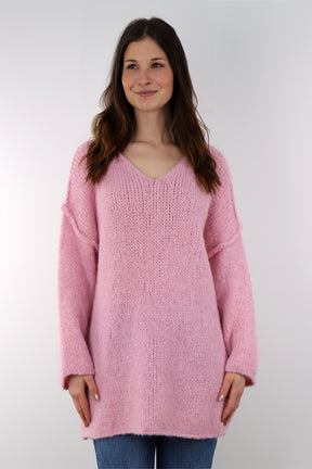 Pullover mit Naht und V-Neck - Pink