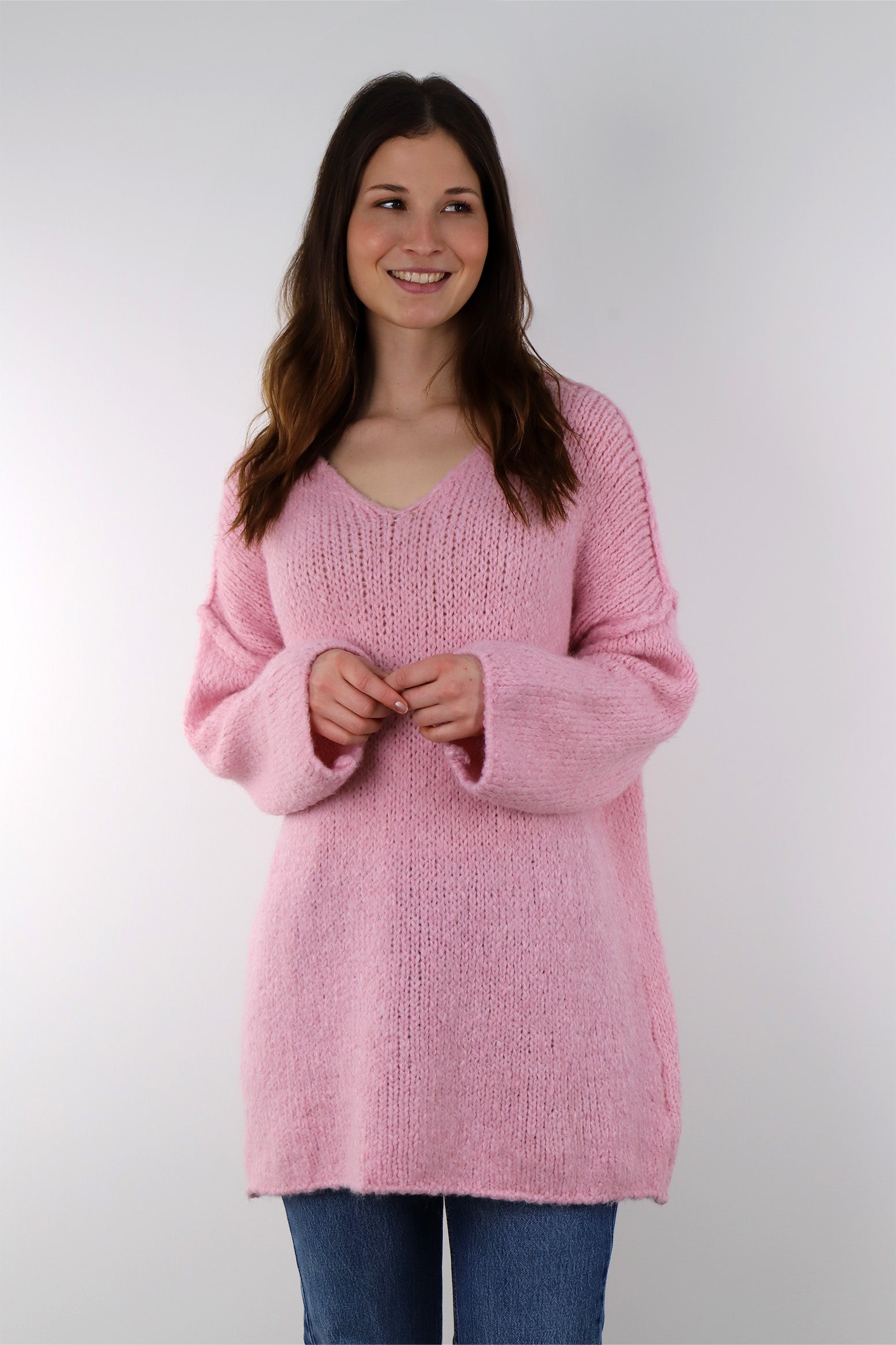 Pullover mit Naht und V-Neck - Pink