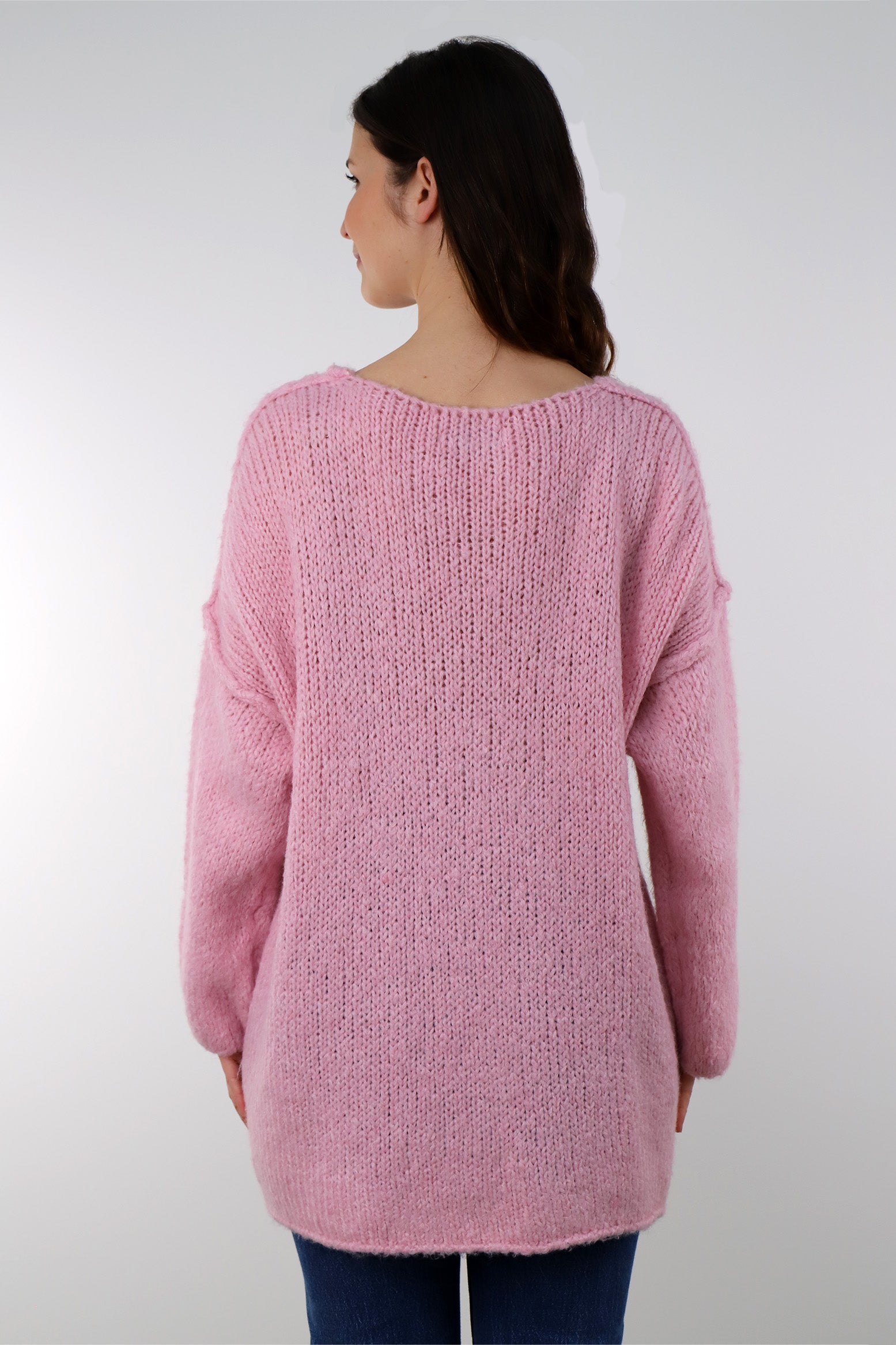Pullover mit Naht und V-Neck - Pink