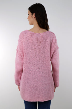 Pullover mit Naht und V-Neck - Pink