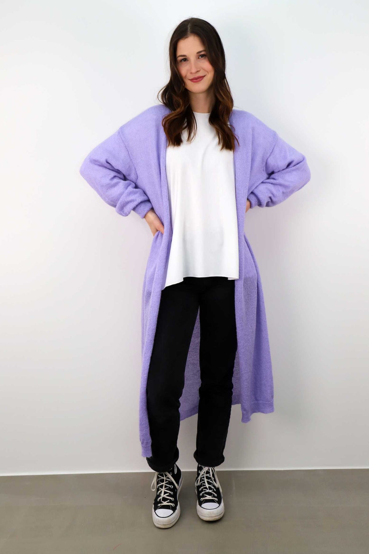 Strickjacke Maxi - Flieder
