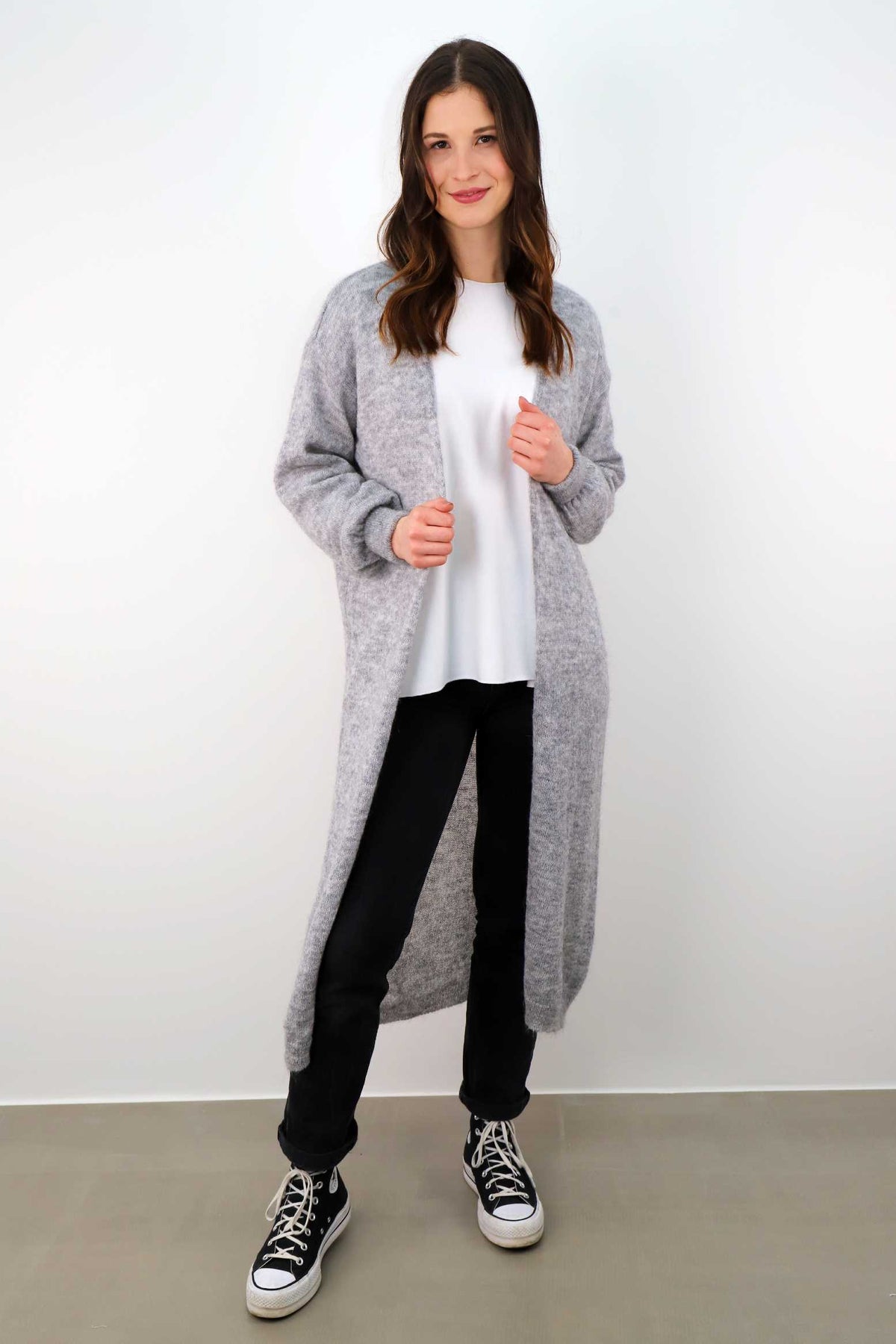 Strickjacke Maxi - Hellgrau