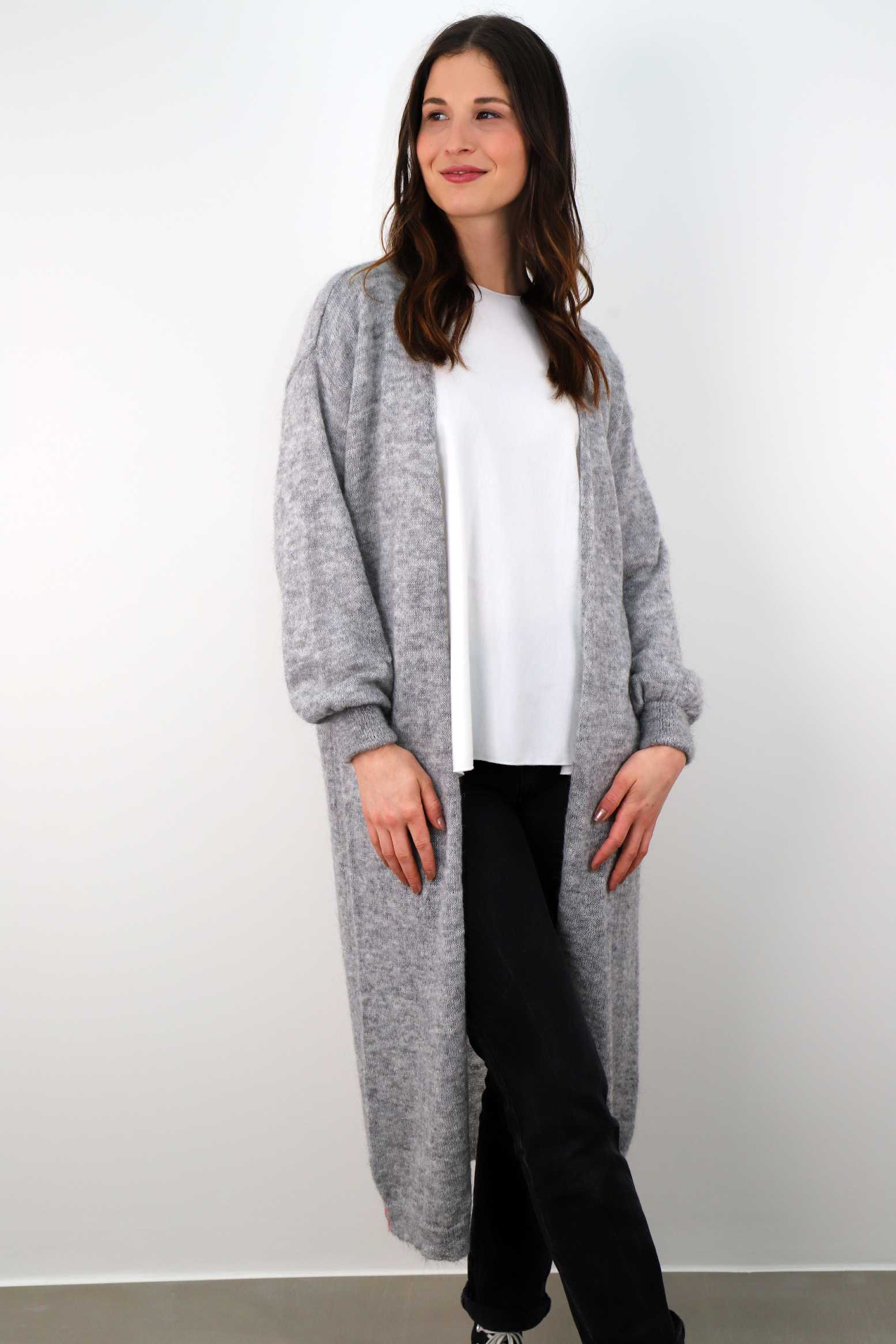 Strickjacke Maxi - Hellgrau