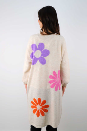 Strickjacke mit Blumen - Creme
