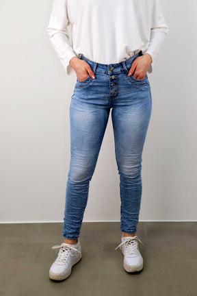 Jewelly Jeans "Comfort" mit Knöpfen - Blau