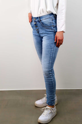 Jewelly Jeans "Comfort" mit Knöpfen - Blau
