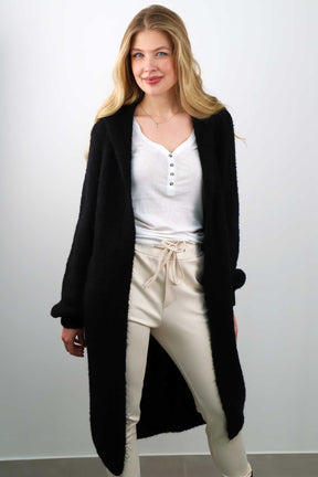 Strickjacke mit Taschen und Kapuze - Schwarz
