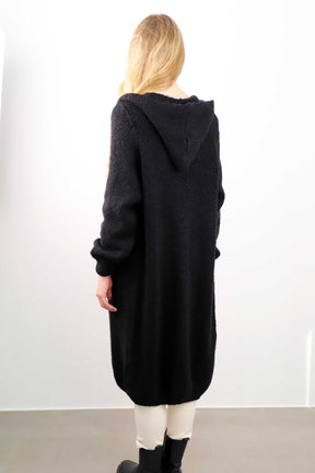 Strickjacke mit Taschen und Kapuze - Schwarz